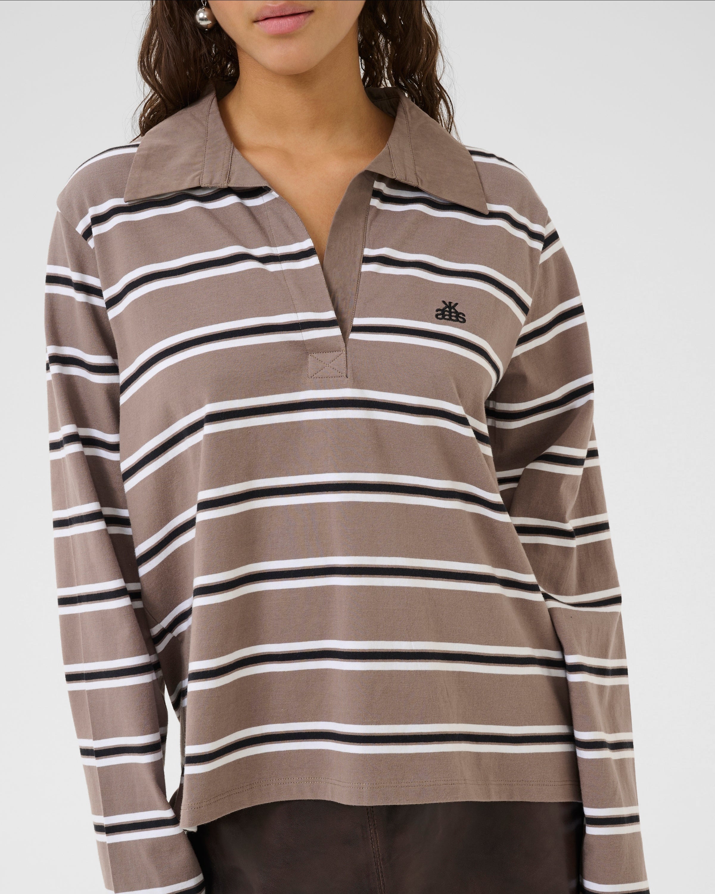 Karen by Simonsen Zuelma Striped Polo Long Sleeve Tops
