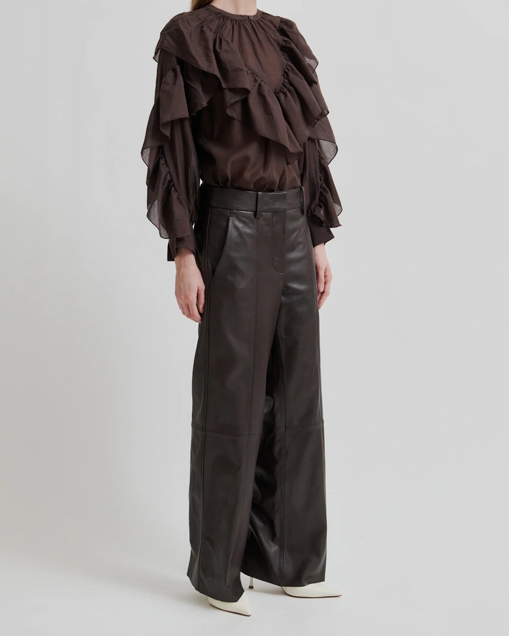 Second Female Letho Leather Straight Trousers Broeken