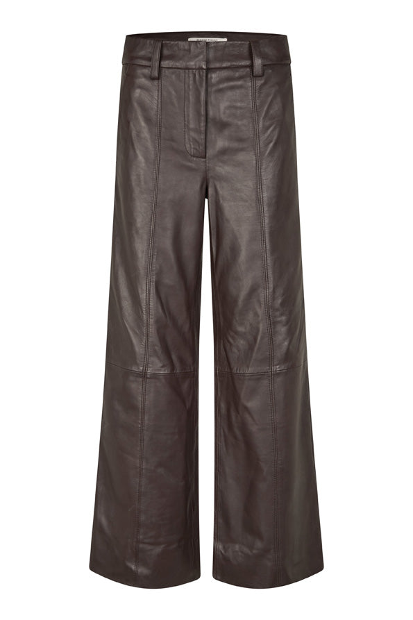 Second Female Letho Leather Straight Trousers Chocolate Plum Broeken