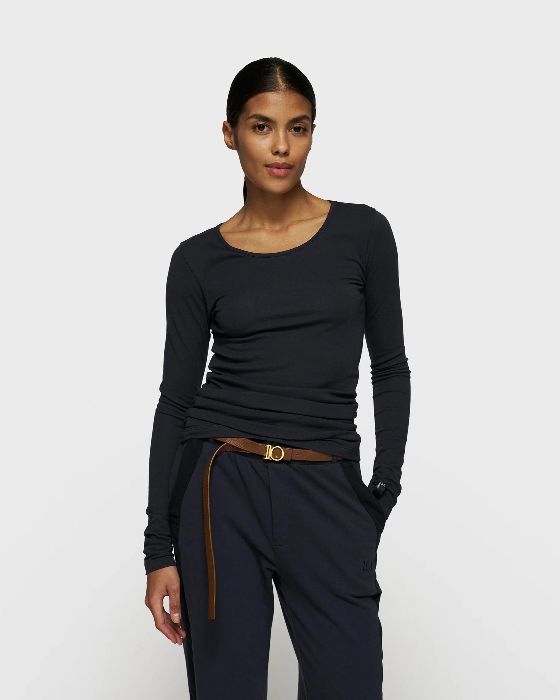 10DAYS Extra Long Sleeve T-shirt Modal Dark Navy Tops