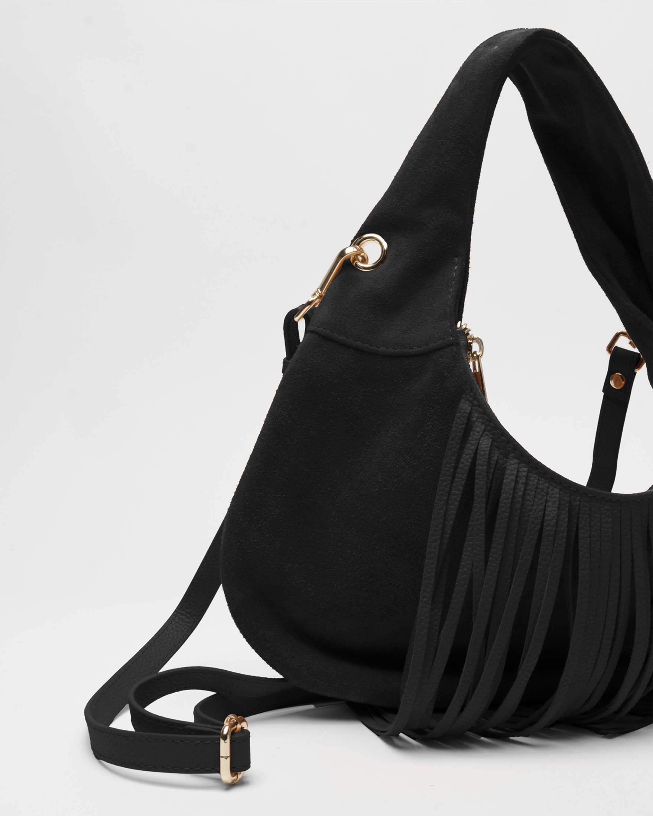 Núnoo Mini Gabi Suede Fringe Black w. Gold Tassen