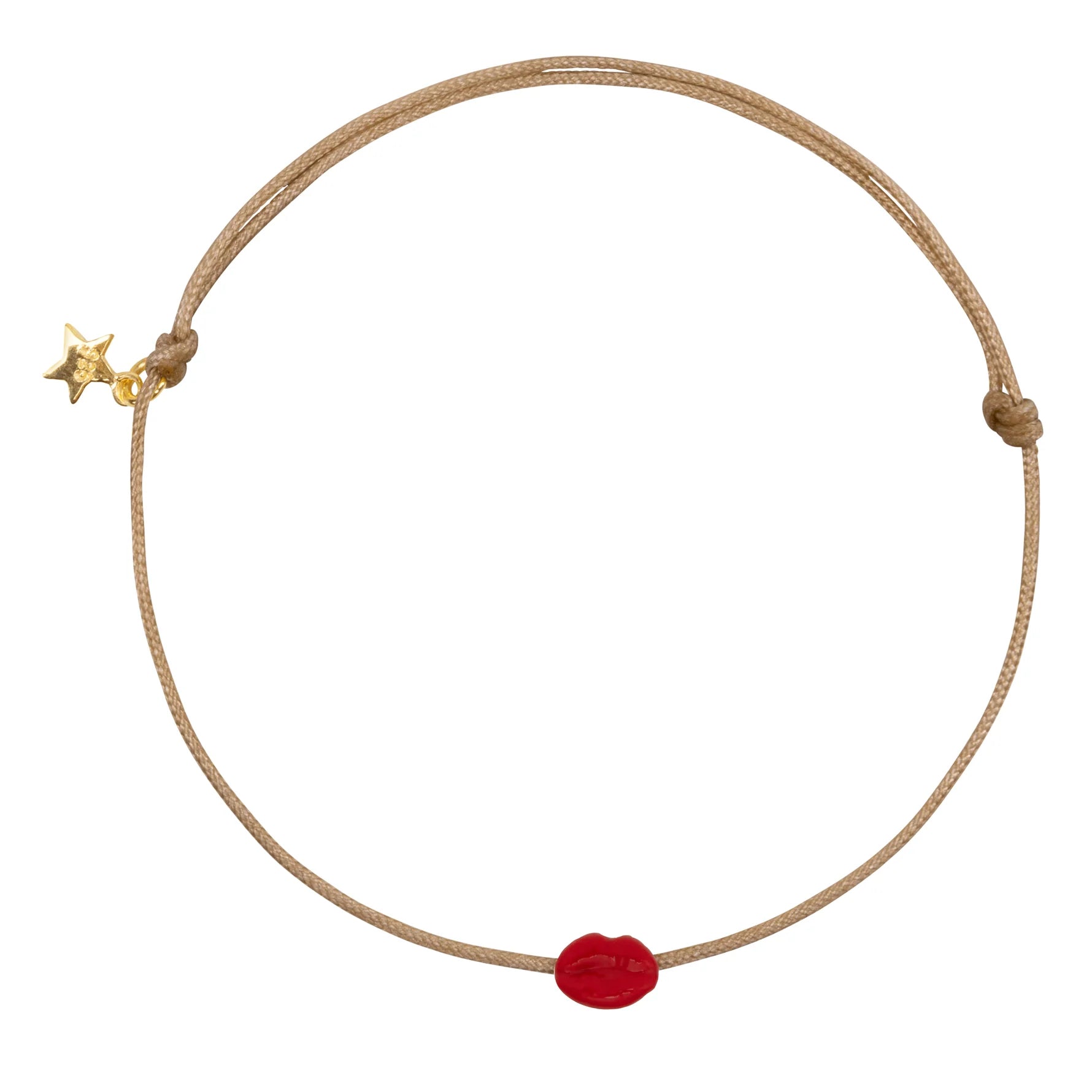 Betty Bogaers Lips Beige Rope Bracelet Red Enamel