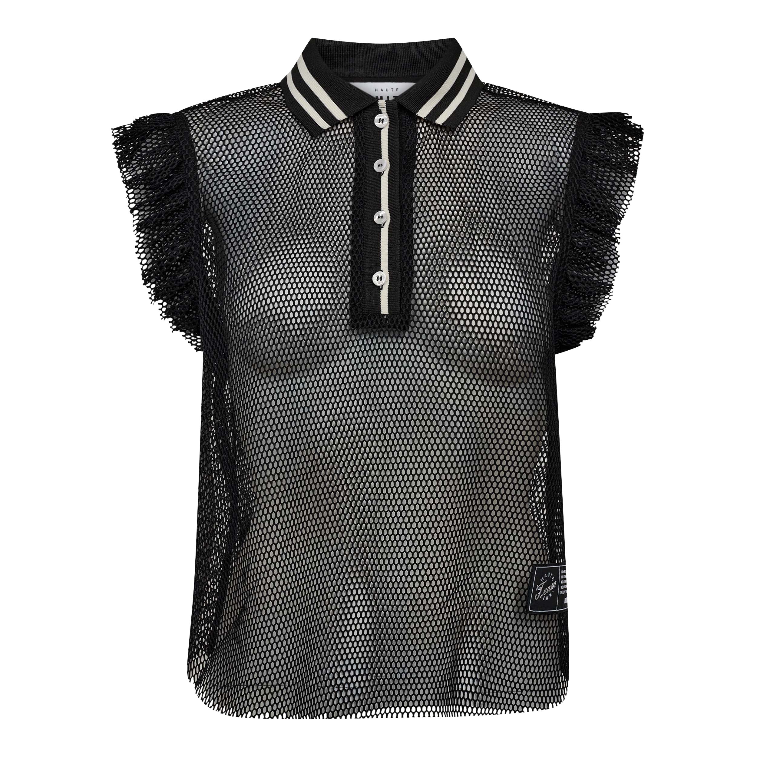 Haute L'amitié Polo Net Frill Black T-shirts