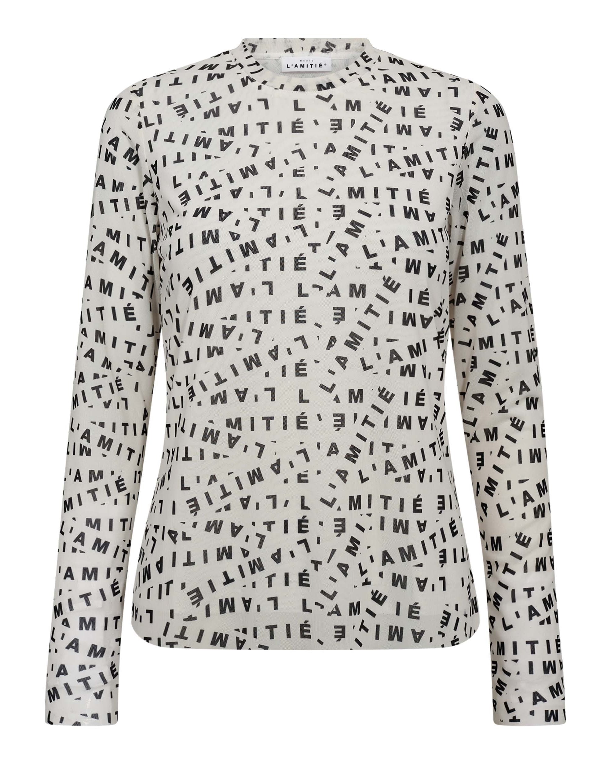 Haute L'amitié T-shirt Mesh O-Neck Pearl T-shirts