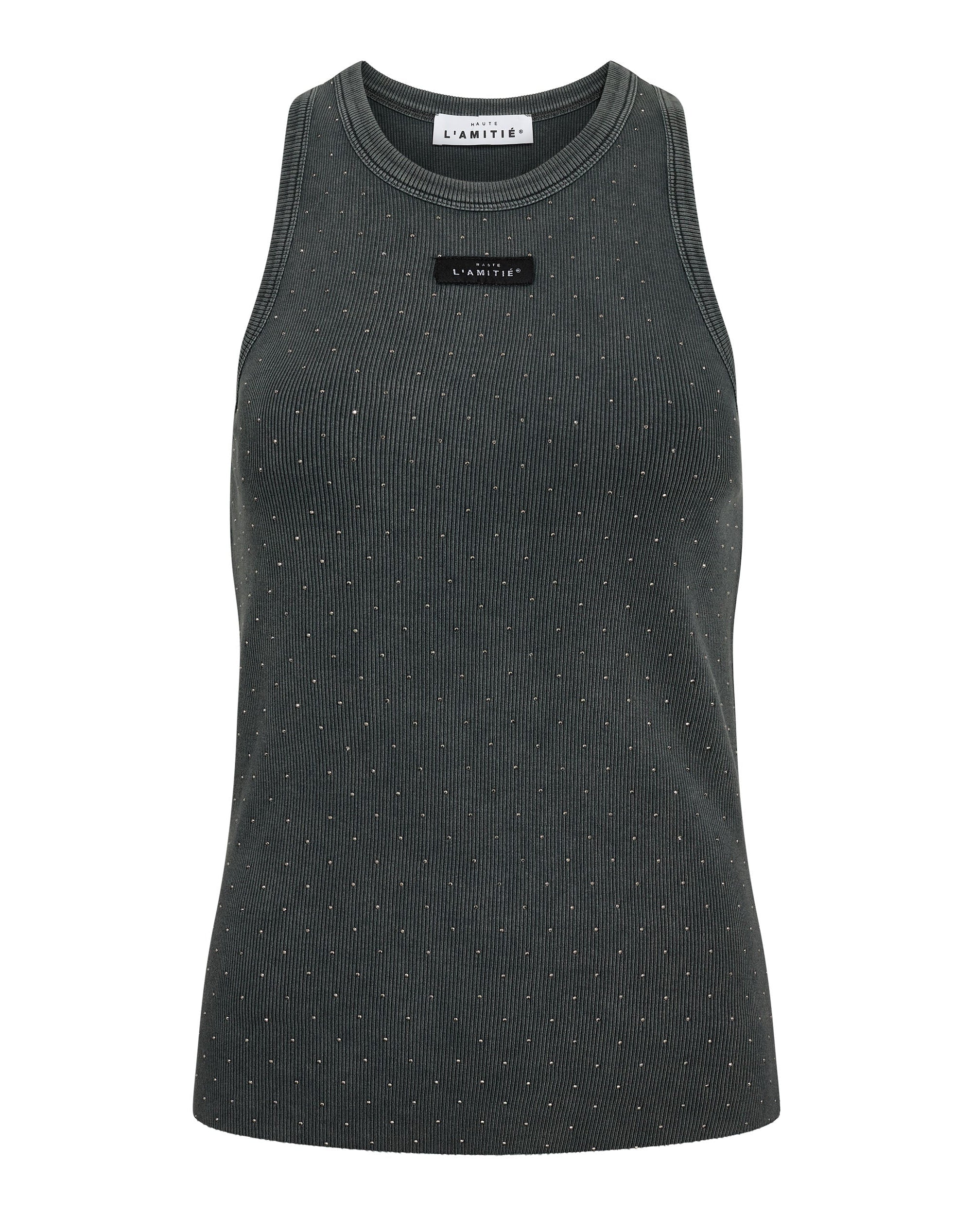 Haute L'amitié Rib Badge Acid Stone Tank Black Acid Wash
