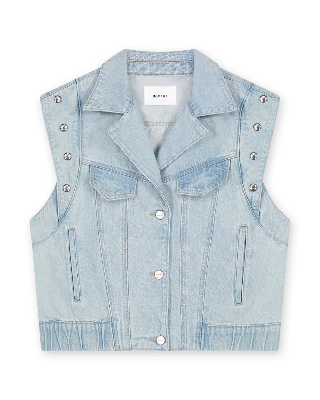 Homage to Denim Denim Gilet met Big Studs Light Misty Blue Blazers & Jasjes