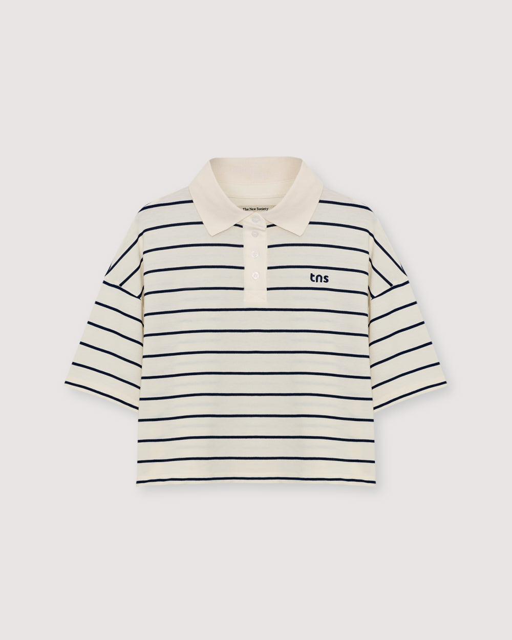 The New Society Acacia Polo White Ecru Stripes Tops