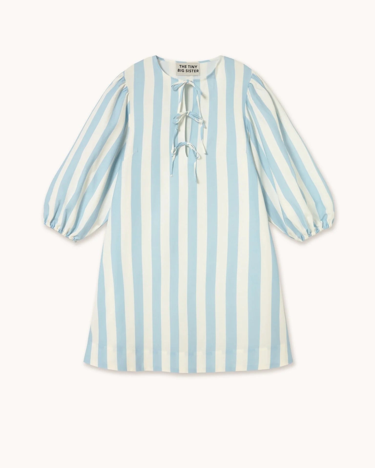 The Tiny Big Sister Wide Stripes Puff Sleeves Dress Pretty Blue Stripe
