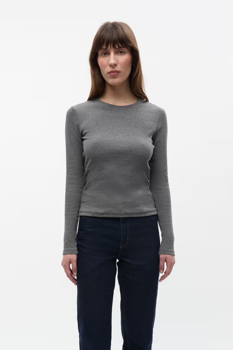Envii T-shirt Enally lange mouw Dark Grey Melange T-shirts