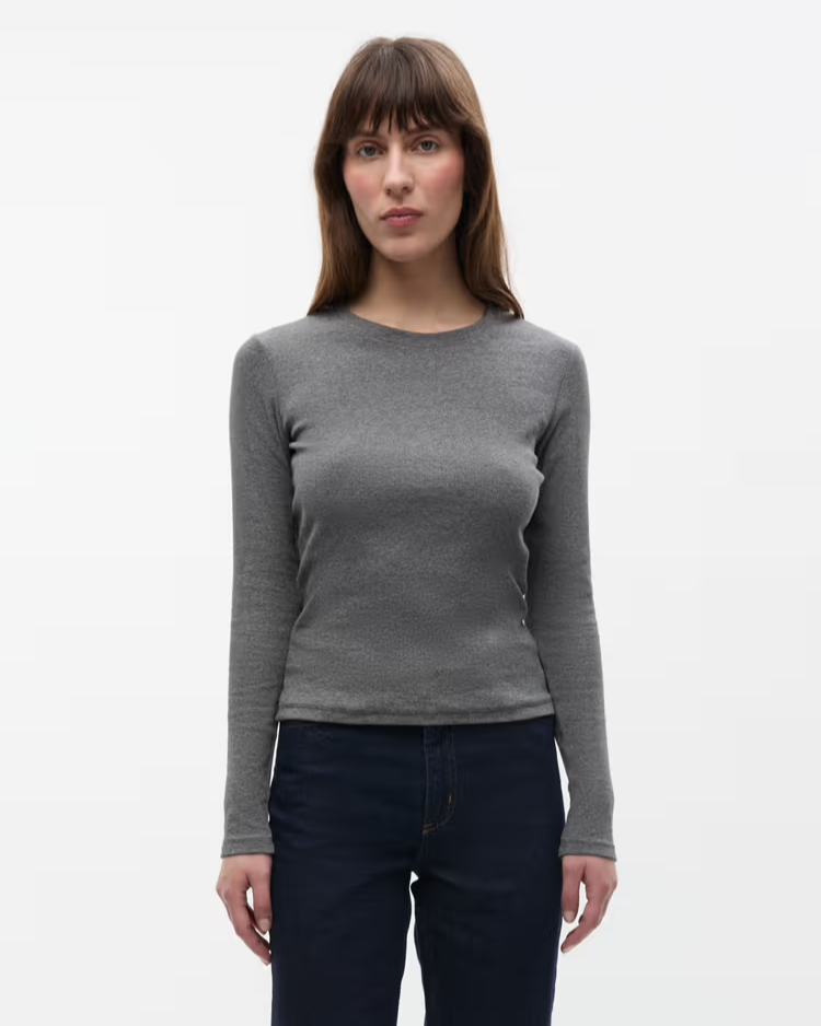 Envii T-shirt Enally lange mouw Dark Grey Melange T-shirts