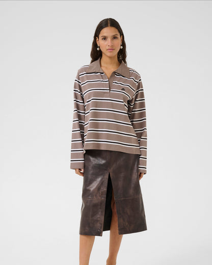 Karen by Simonsen Zuelma Striped Polo Long Sleeve Tops