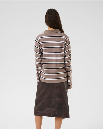 Karen by Simonsen Zuelma Striped Polo Long Sleeve Tops