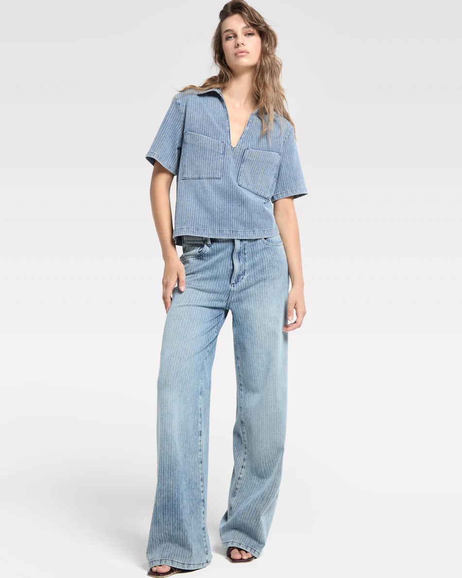 Homage to Denim James Striped Wide Leg Jeans