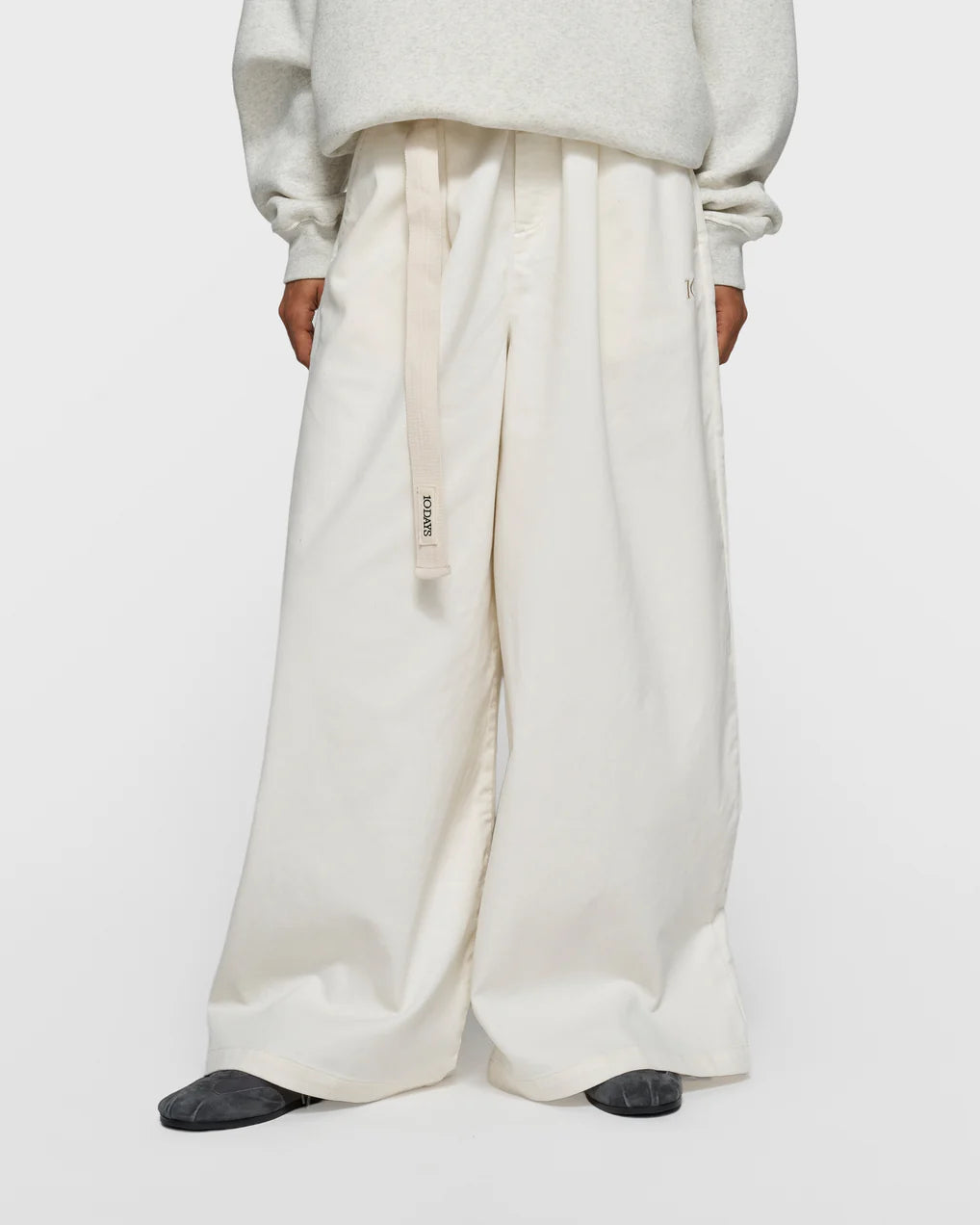 10DAYS Wide Jog Twill Pants Pearl Broeken