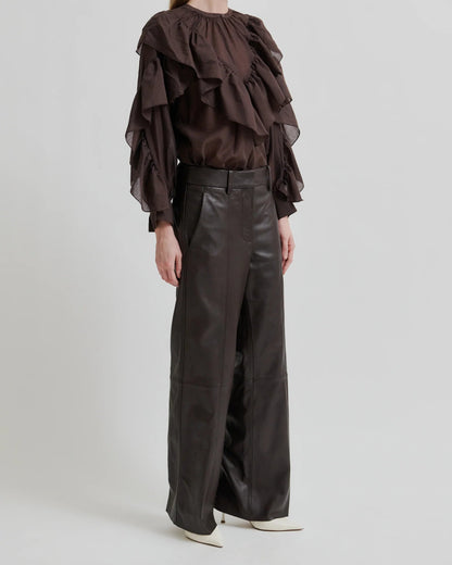 Second Female Letho Leather Straight Trousers Broeken