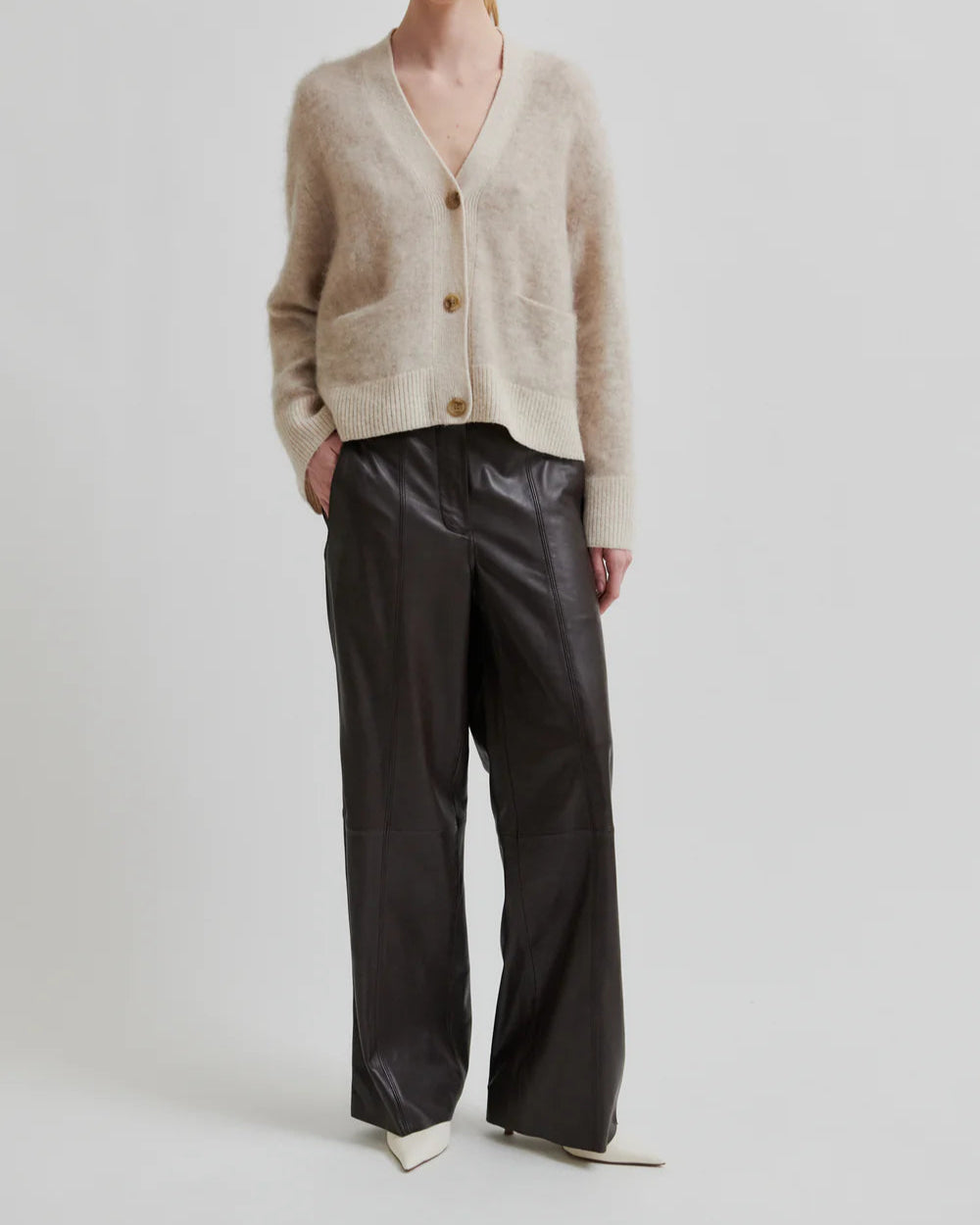 Second Female Letho Leather Straight Trousers Broeken