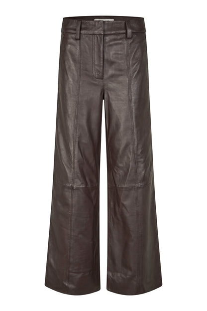 Second Female Letho Leather Straight Trousers Chocolate Plum Broeken