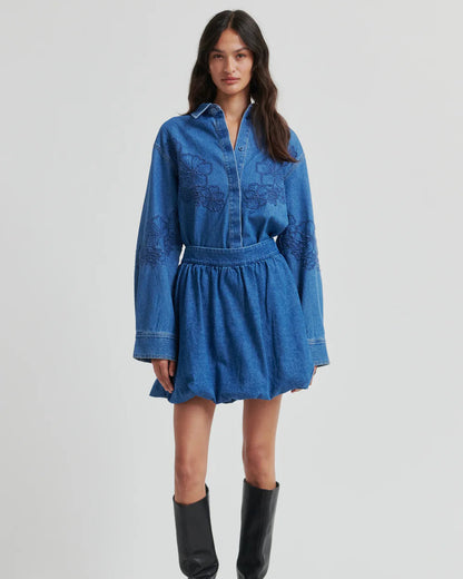 Second Female Cornelia Denim Mini Balloon Skirt Rokken