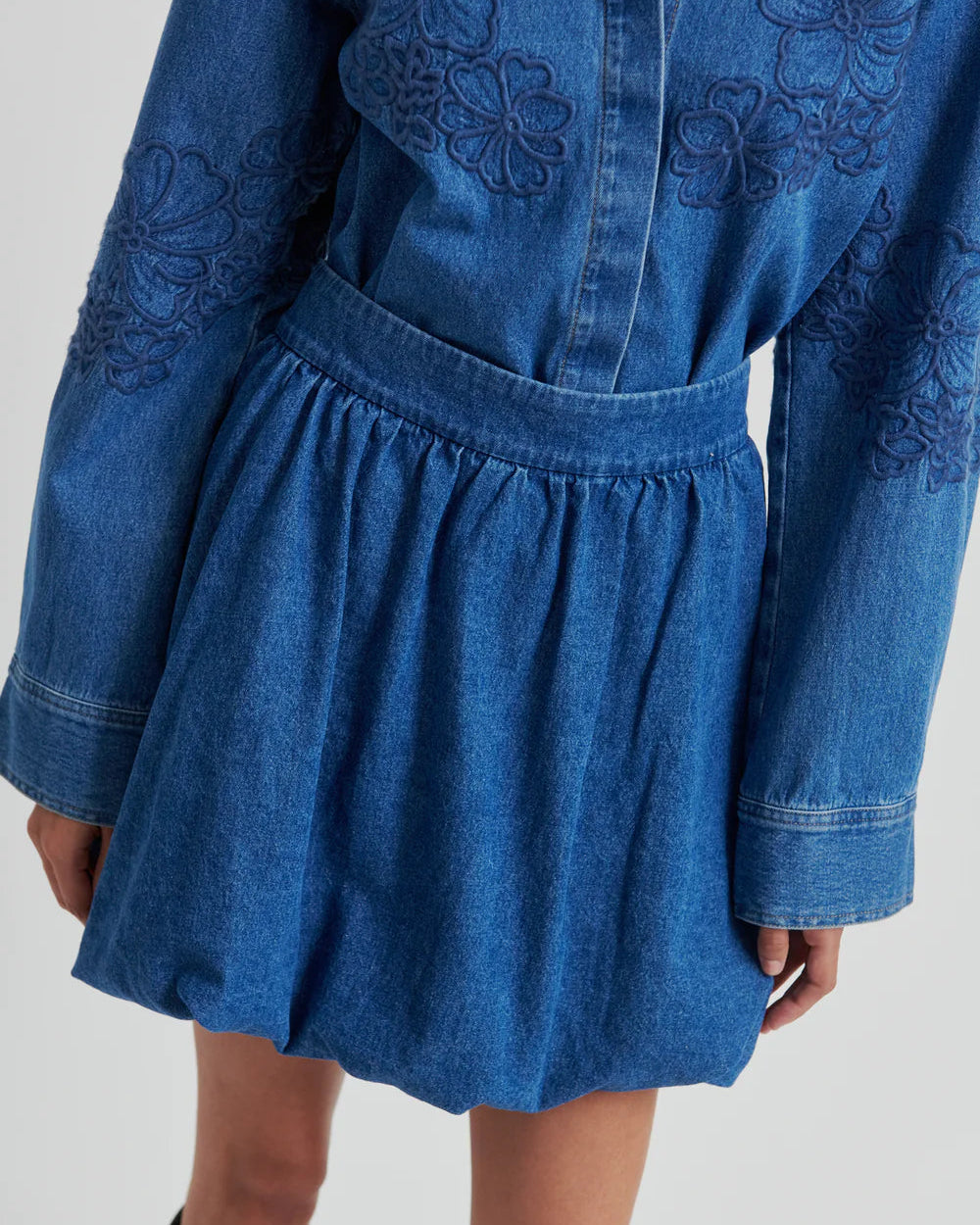 Second Female Cornelia Denim Mini Balloon Skirt Rokken