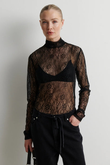 Second Female Luria LS Lace Tee Black