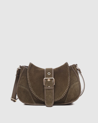 Núnoo Maria Stitch Suede Dark Olive w. Gold Tassen