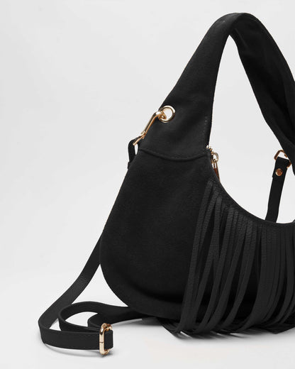 Núnoo Mini Gabi Suede Fringe Black w. Gold Tassen