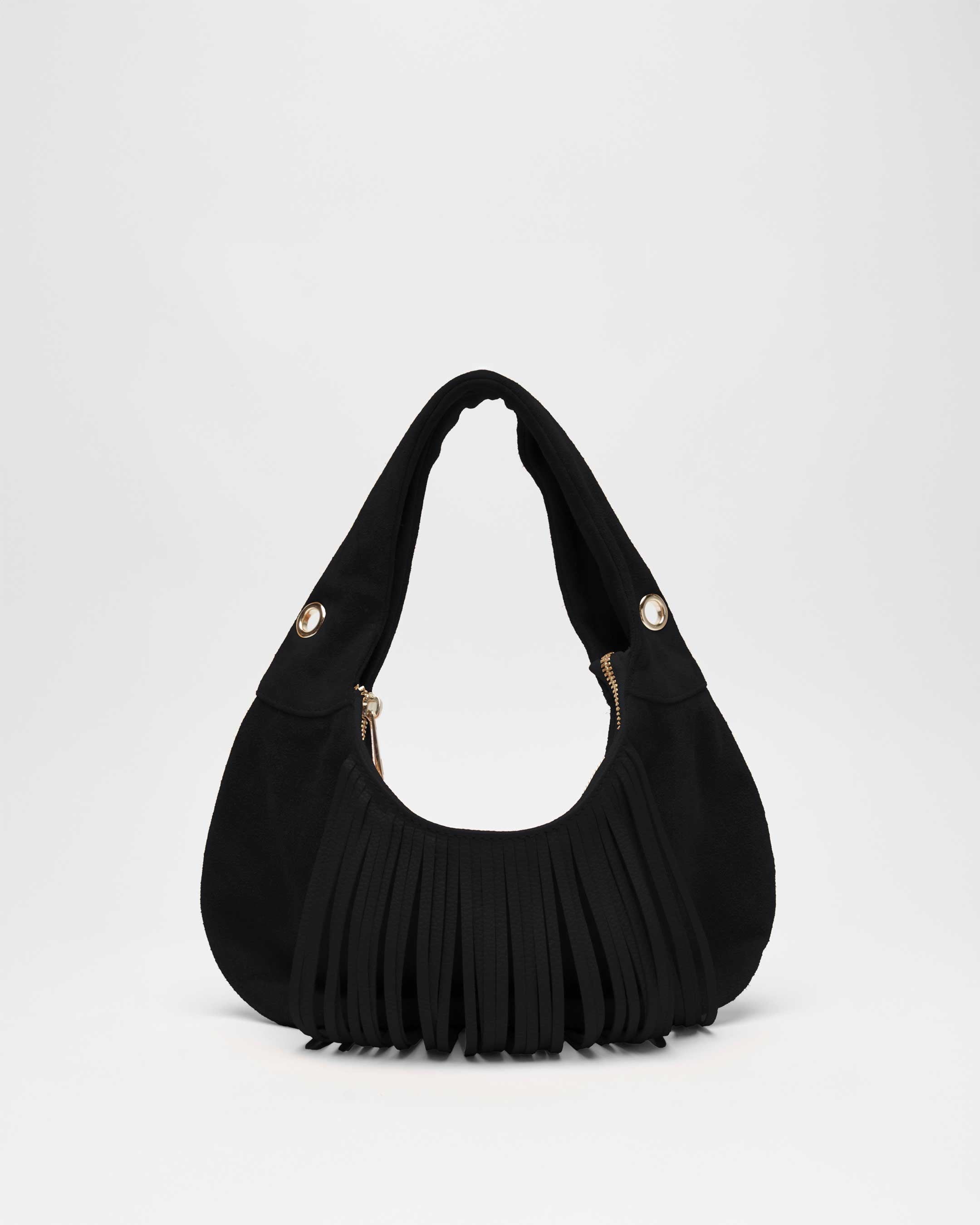 Núnoo Mini Gabi Suede Fringe Black w. Gold Tassen