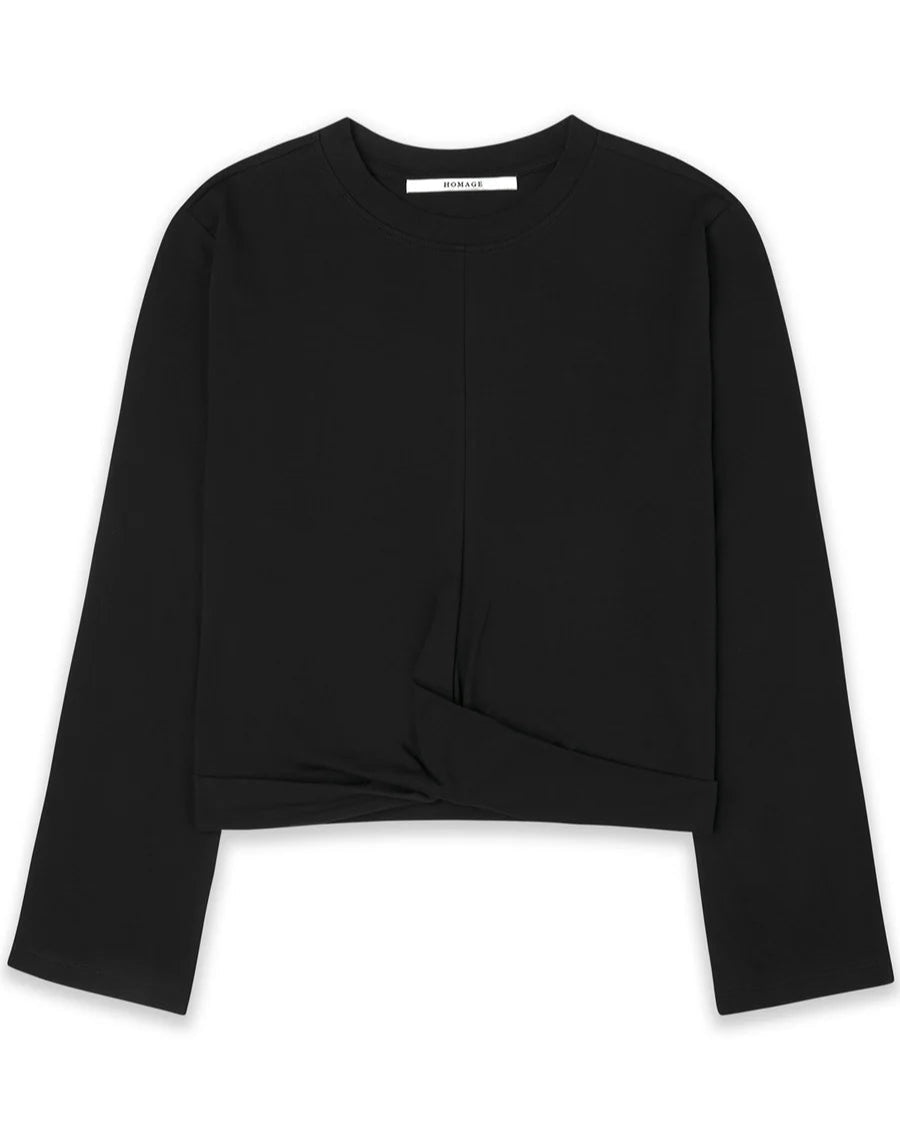 Homage to Denim Long Sleeve Tee met Knoopdetail Black T-shirts