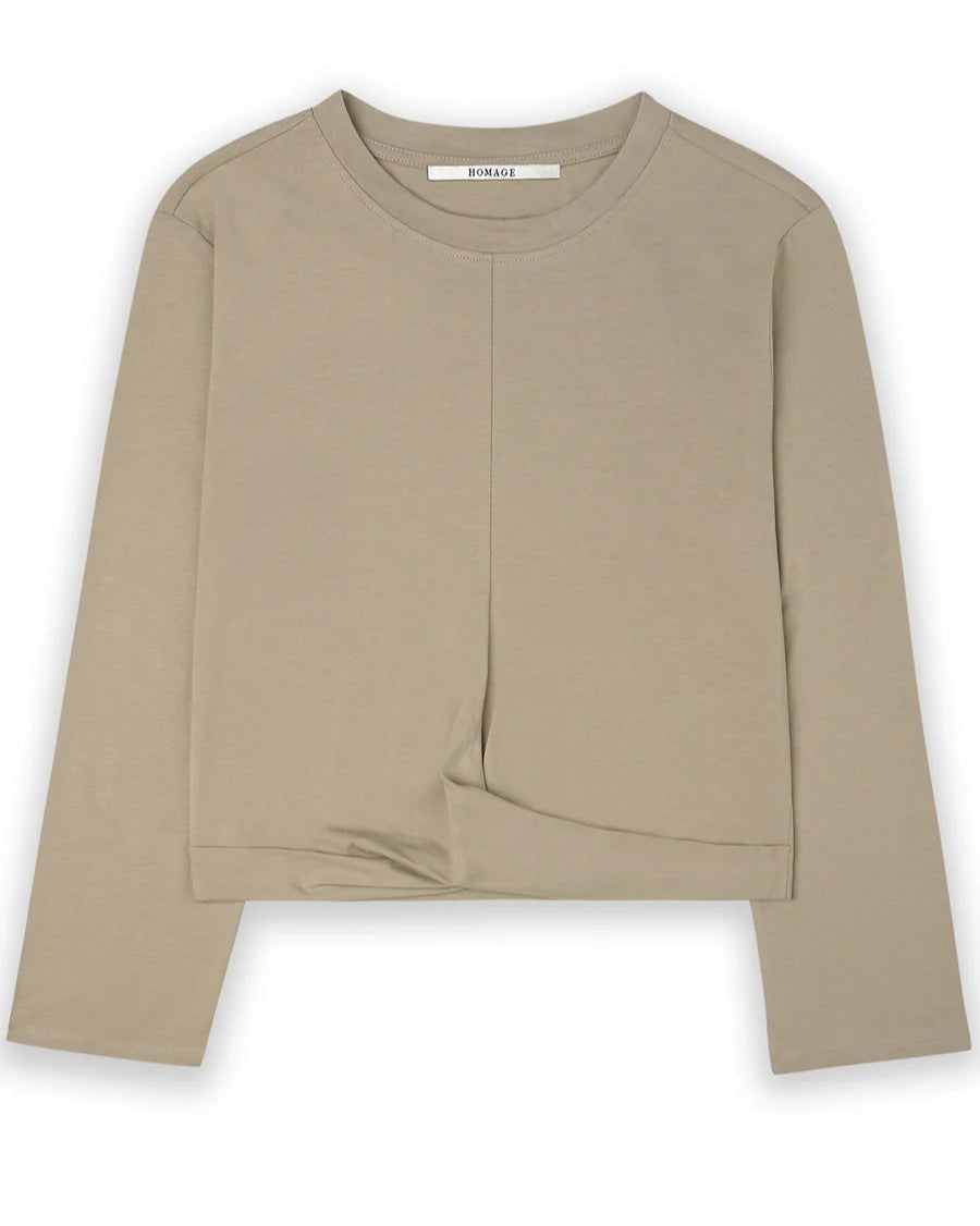 Homage to Denim Long Sleeve Tee met Knoopdetail Sand T-shirts