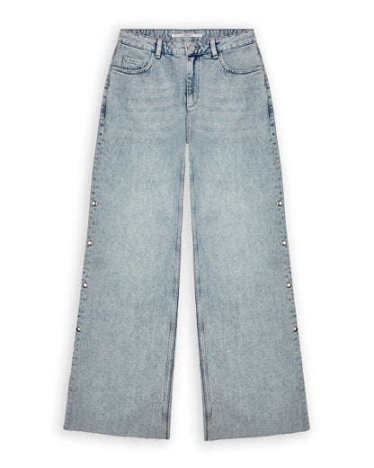Homage to Denim Mid Waist Wide Leg Jeans met Big Studs Light Misty Blue Jeans