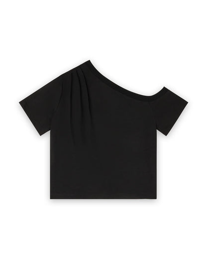 Homage to Denim Off Shoulder Top With Pleats Black Tops