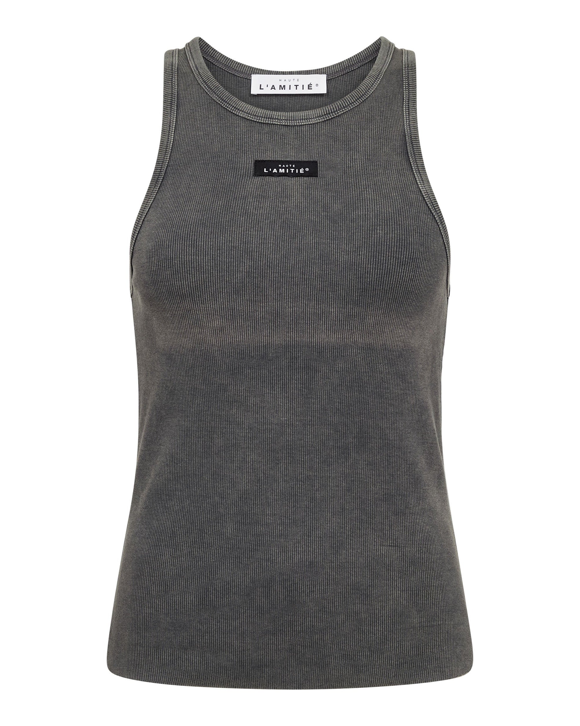 Haute L'amitié Acid Rib Badge Tank Top Black Acid Wash
