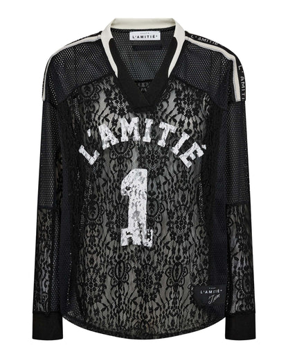 Haute L'amitié Lace Football V-Blouse Black