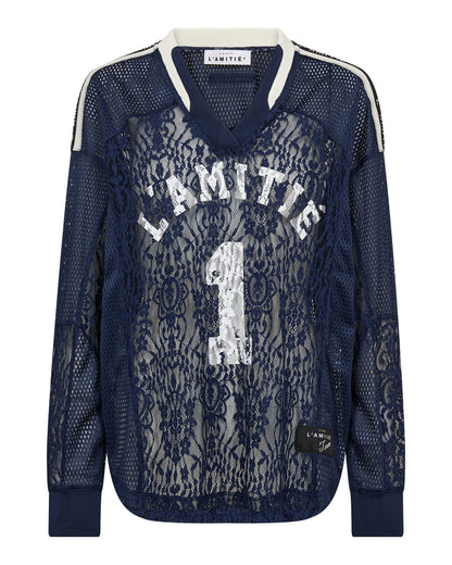 Haute L'amitié Lace Football V-Blouse Navy