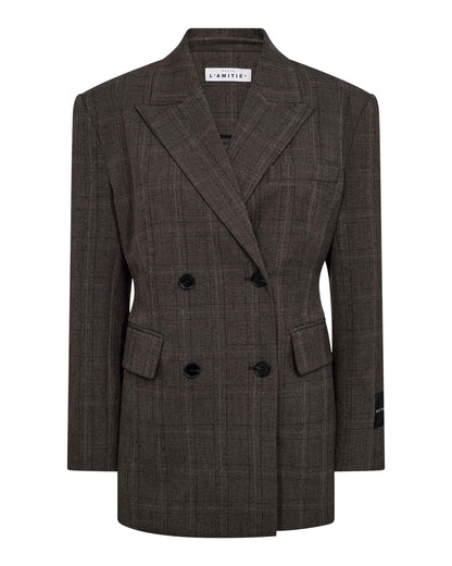Haute L'amitié Waist Fit Check Blazer Mocca