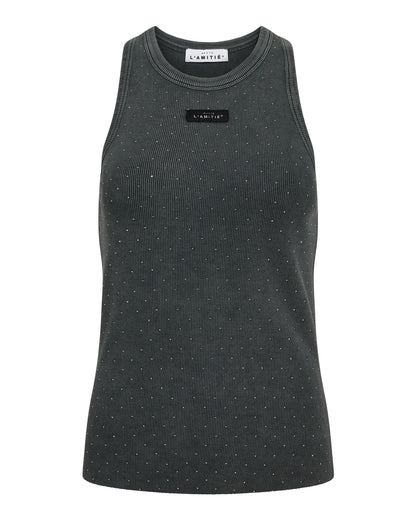 Haute L'amitié Rib Badge Acid Stone Tank Black Acid Wash