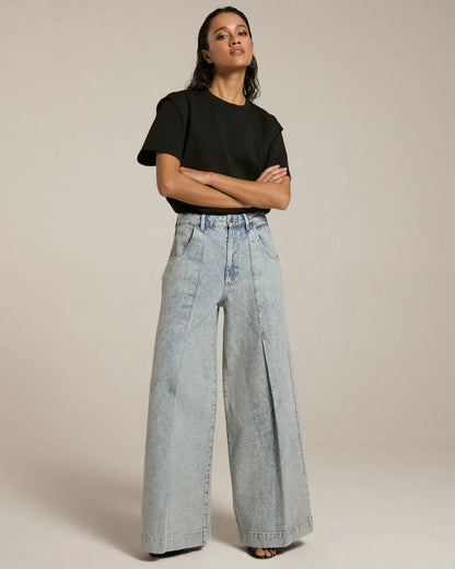 Homage to Denim Wide Leg Jeans With Pleat Detail