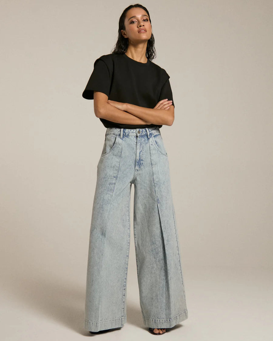 Homage to Denim Wide Leg Jeans With Pleat Detail