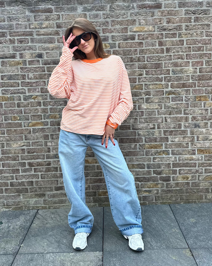 Hej Julie Collection T-shirt Stripe Oranje Lang Oranje Wit T-shirt