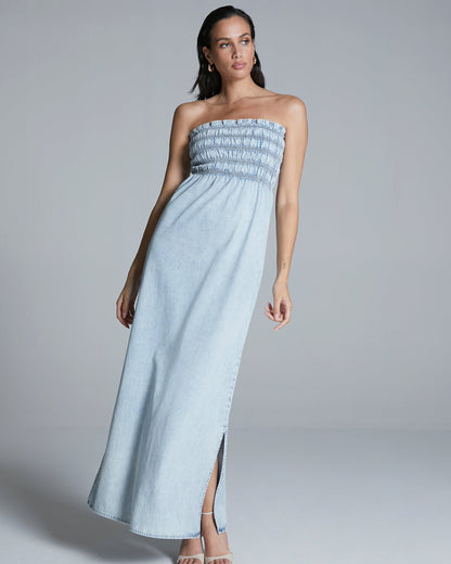 Homage to Denim Jurk strapless denim smocked Jurken