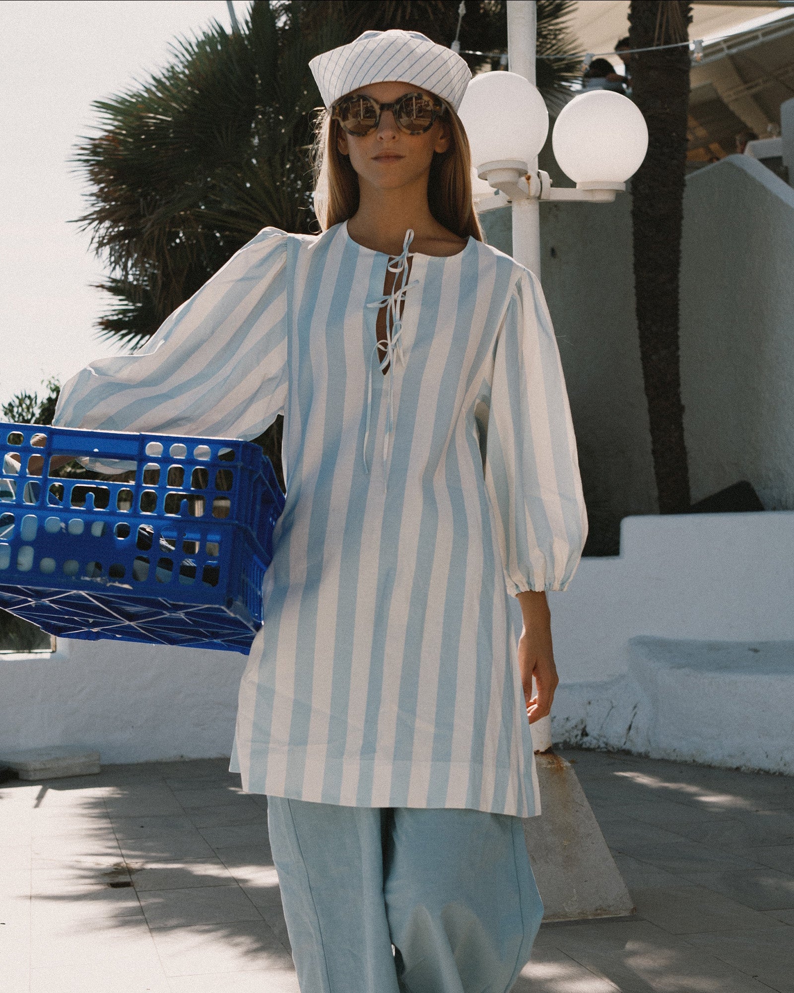 The Tiny Big Sister Wide Stripes Puff Sleeves Dress Jurken