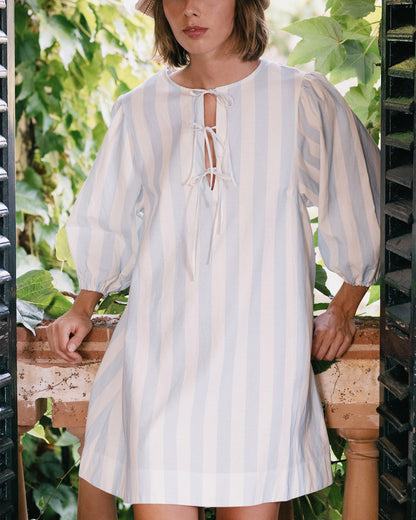 The Tiny Big Sister Wide Stripes Puff Sleeves Dress