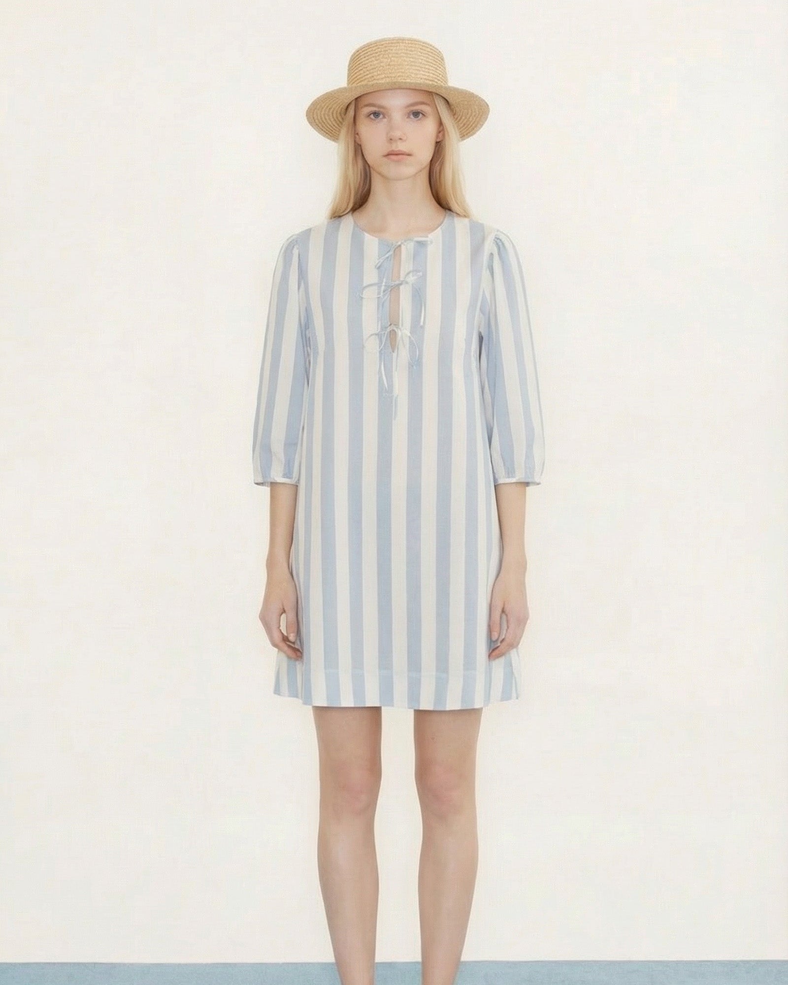 The Tiny Big Sister Wide Stripes Puff Sleeves Dress Jurken