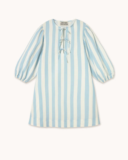 The Tiny Big Sister Wide Stripes Puff Sleeves Dress Pretty Blue Stripe