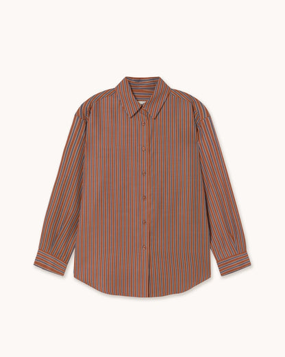 The Tiny Big Sister Striped Relaxed Shirt Brown Blouses