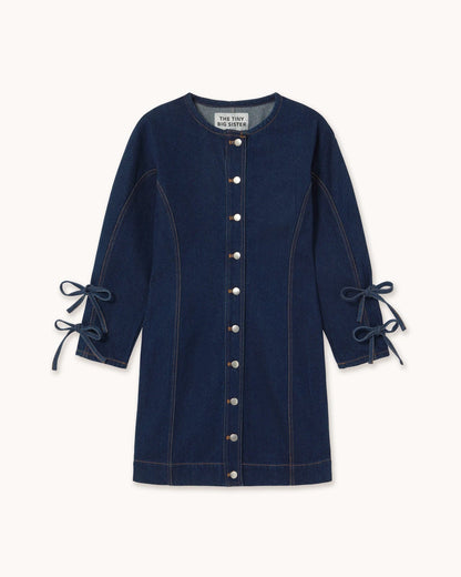 The Tiny Big Sister Lace Denim Mini Dress Navy Jurken