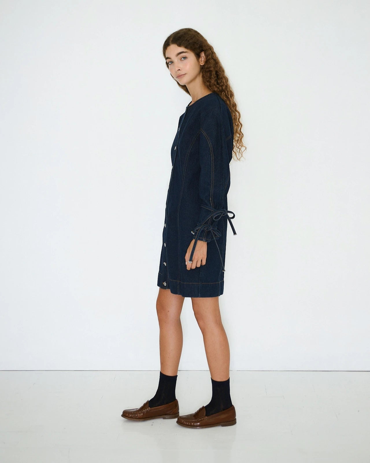 The Tiny Big Sister Lace Denim Mini Dress Jurken