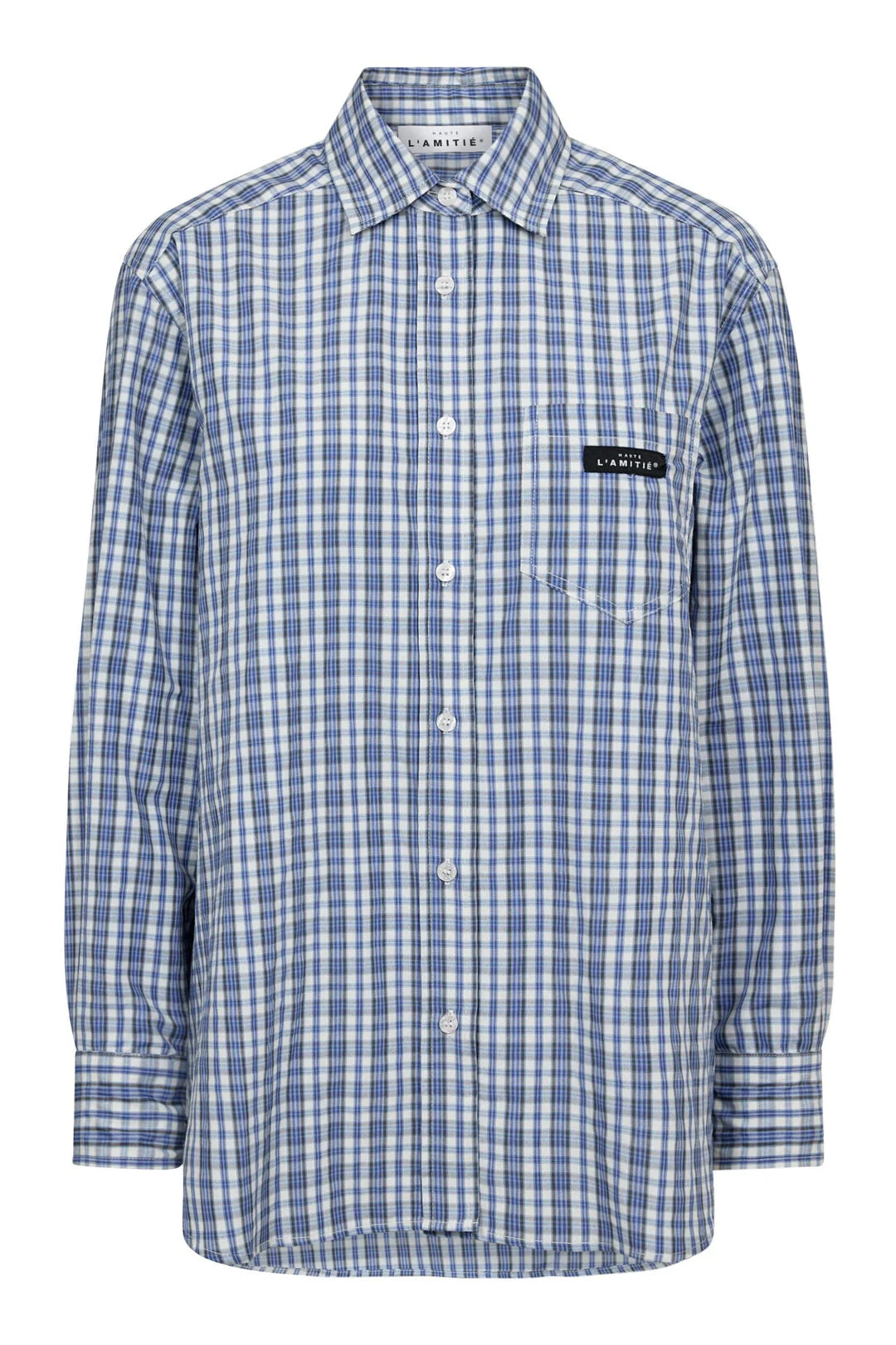 Haute L'amitié Button Down Mini Check Shirt Off-White Pale Blue