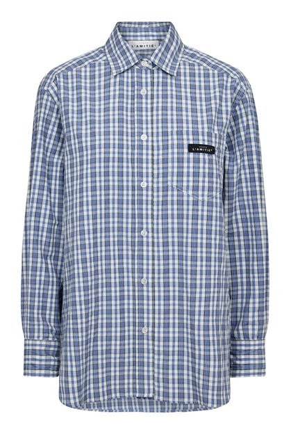 Haute L'amitié Button Down Mini Check Shirt Off-White Pale Blue