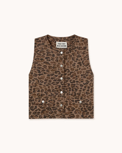 The Tiny Big Sister Animal Print Vest Mocha Truien & Vesten